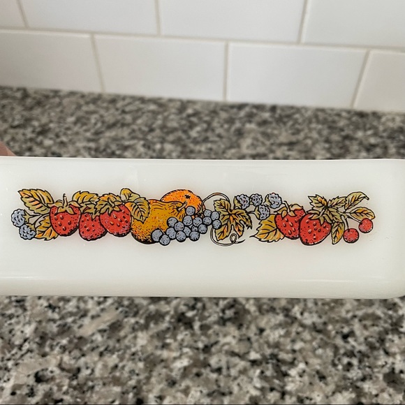 Vintage Anchor Hocking Fire King Square Milk Glass 1970s Dish Fruit Harvest - Picture 3 of 9